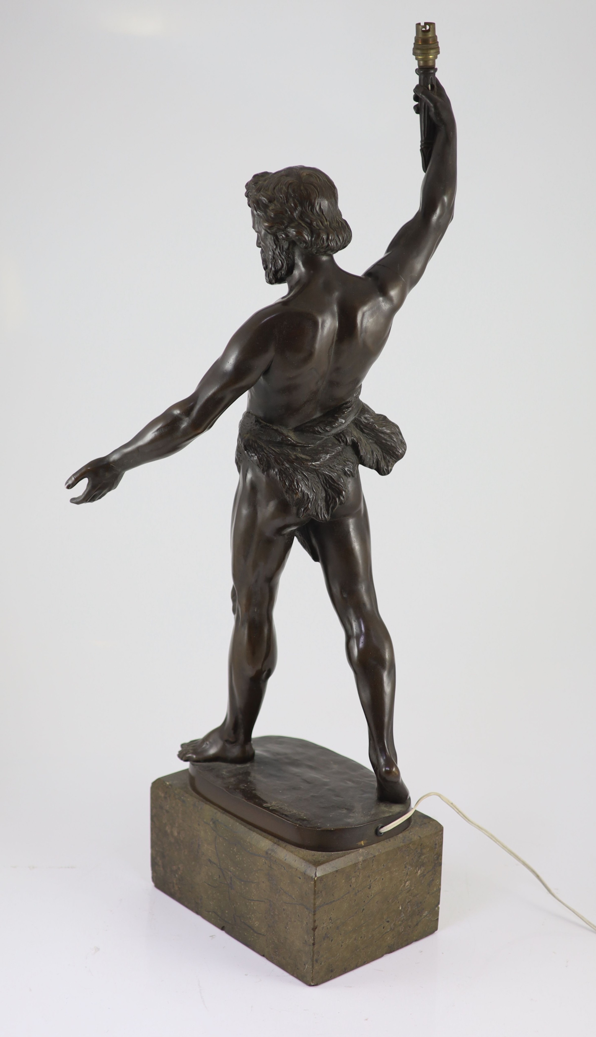 Gotthilf Jaeger (German, 1871-1933), a bronze figure of Zeus mounted as a lamp H 75cm.